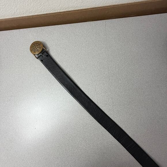 Vintage Wheel of Law Brass Buckle Tech Ether Guild Leather Belt Black Fits 38-41 - Picture 7 of 7